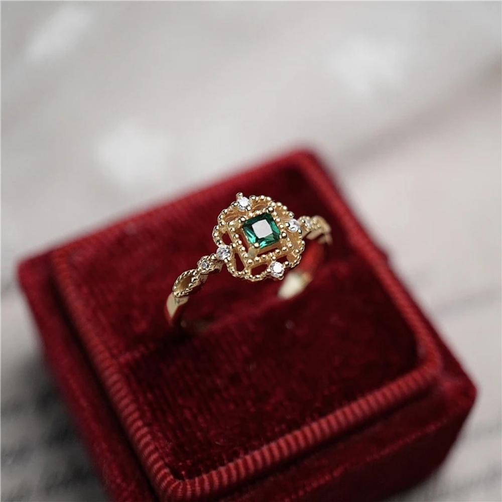 NEW Handmade Lace 14k Gold Filled Diamond Emerald Milgraine Adjustable Ring - Picture 6 of 16